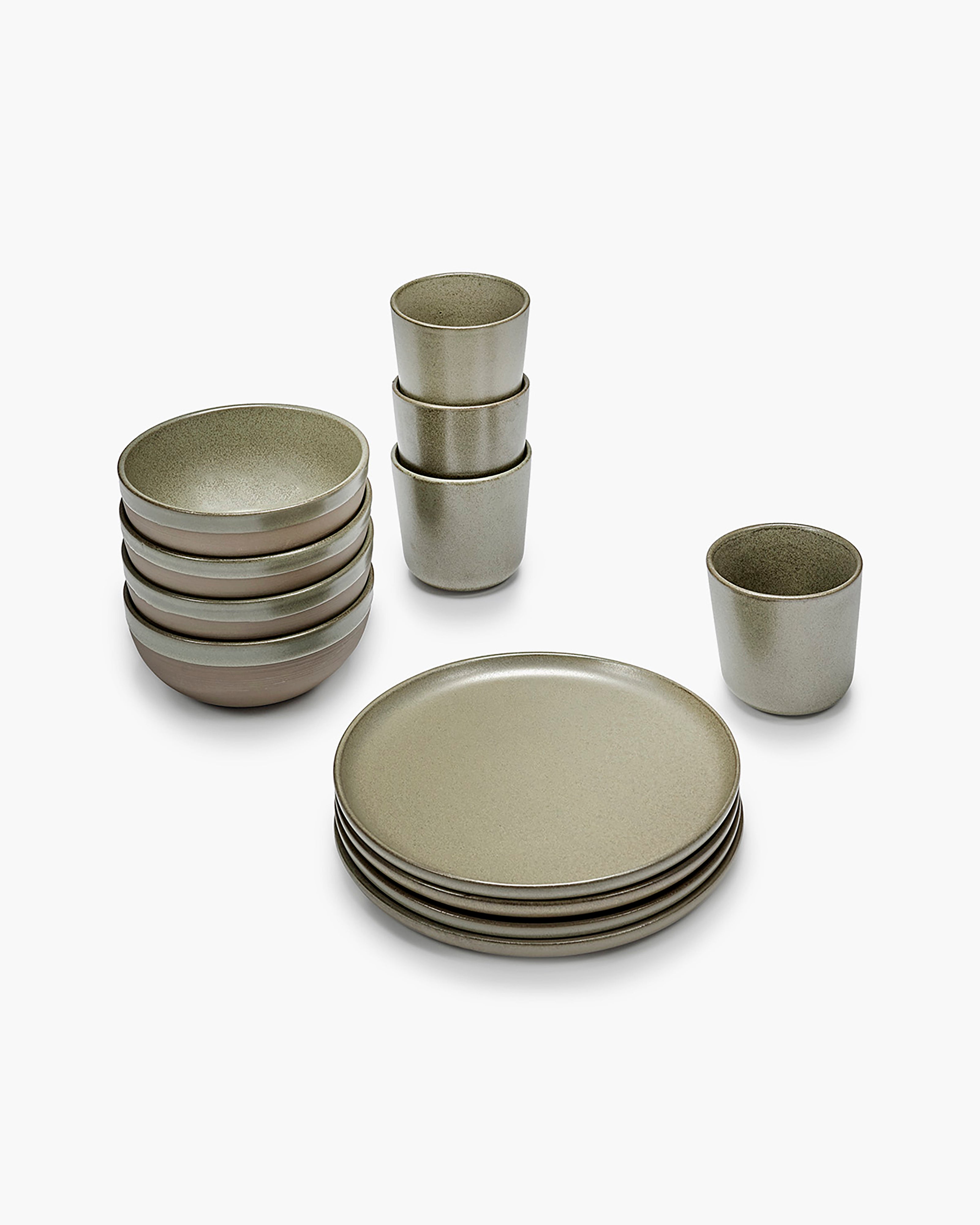 Serax Surface snídaňová sada 12 ks camogreen kamenina