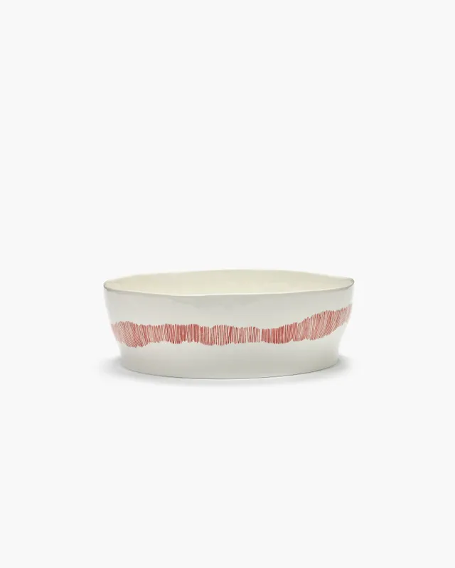 Serax Feast White Swirl salátová mísa červené pruhy