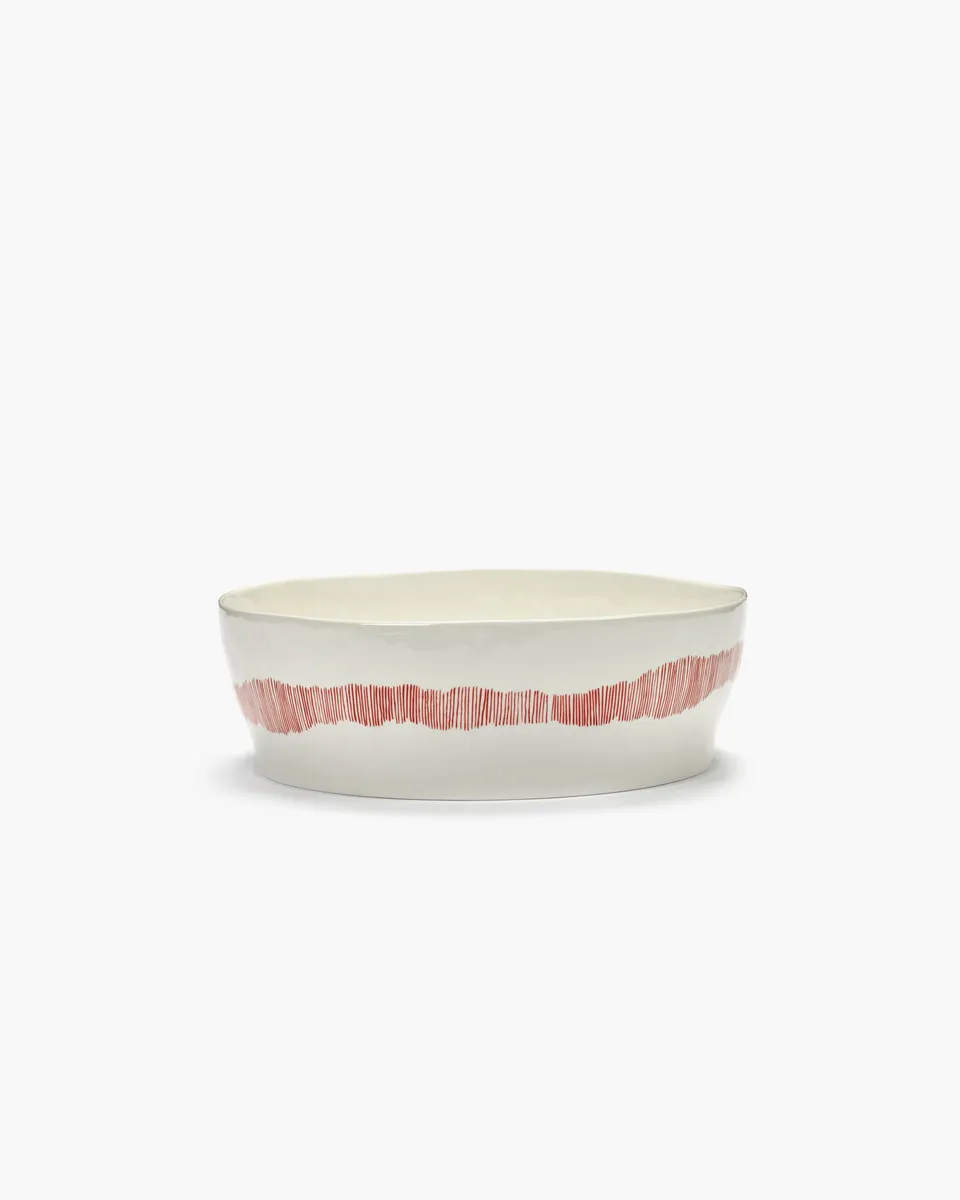 Serax Feast White Swirl salátová mísa červené pruhy