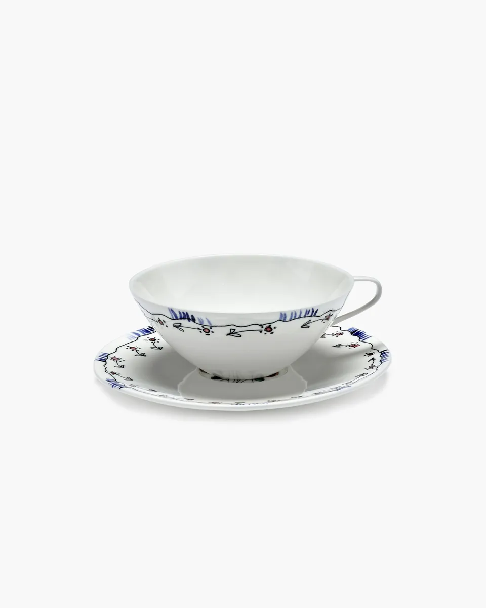 Serax Midnight Flowers Anemone Milk šálek s podšálkem porcelánový
