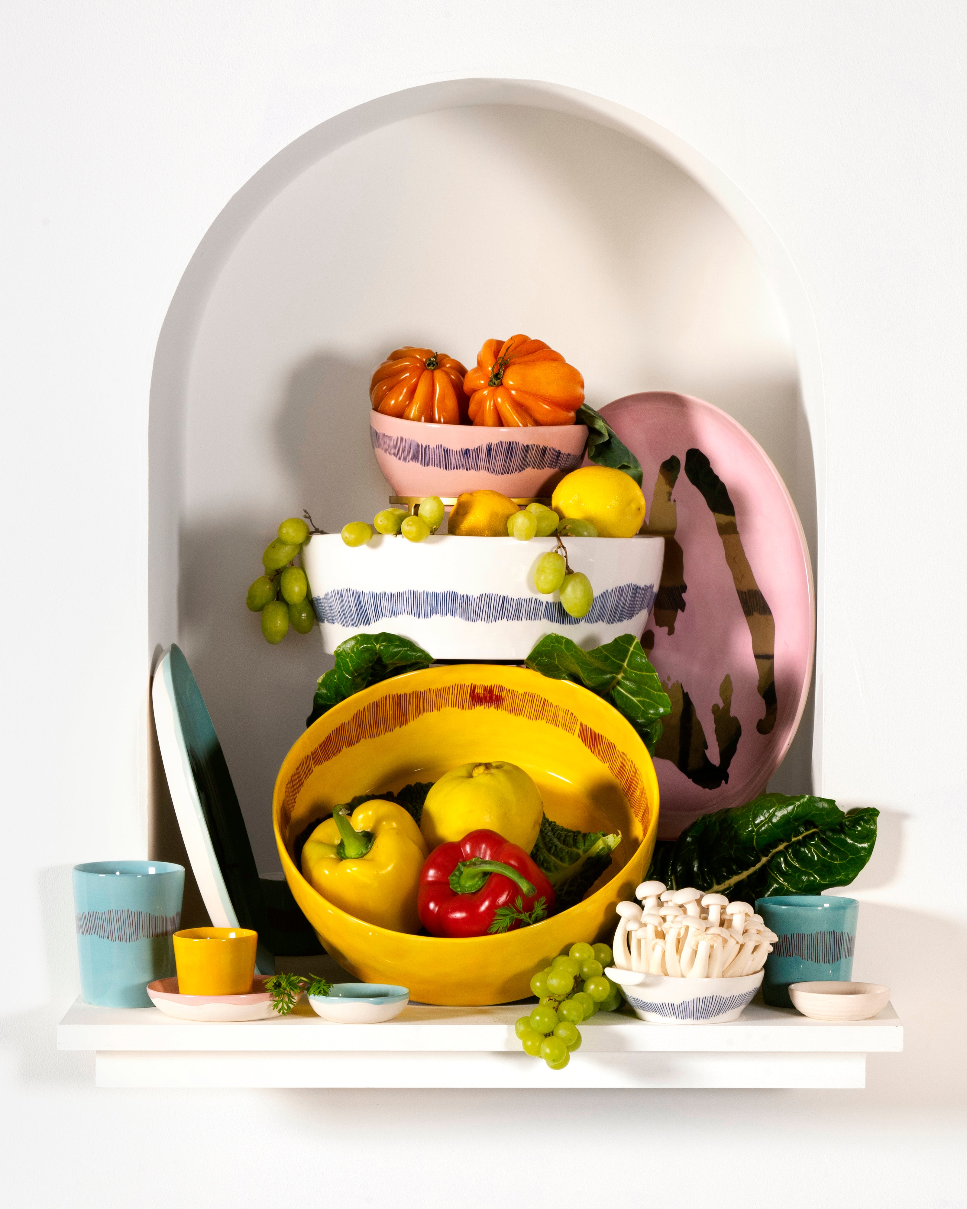 Serax Feast Bowl L miska růžová modré pruhy kameninová