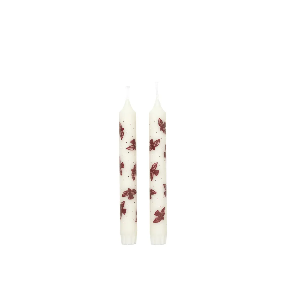Broste Copenhagen Saga Taper Candle with Print Bird svíce vánoční