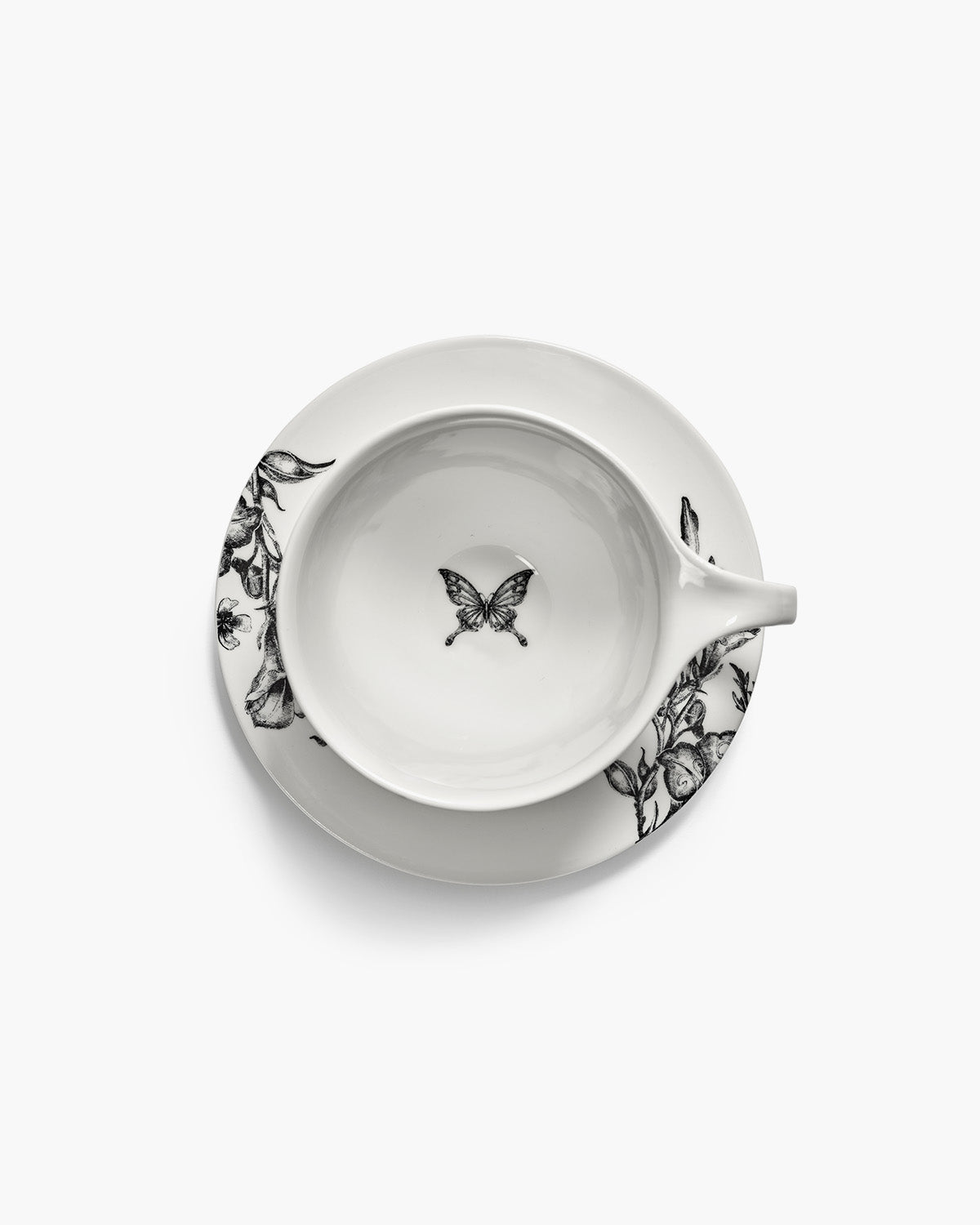 Serax Unity podšálek k šálku bílý černý květ porcelán
