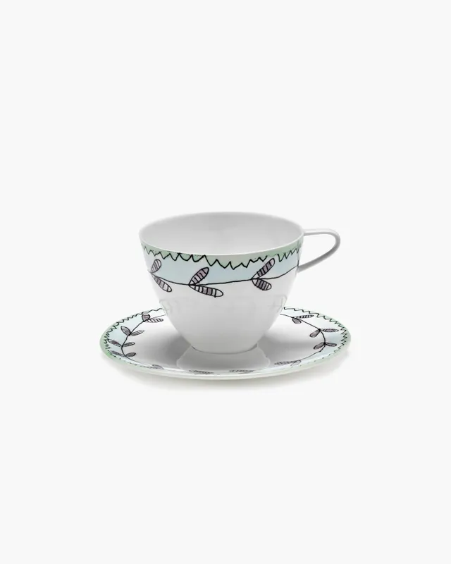 Serax Midnight Flowers Blossom milk porcelánový šálek s podšálkem růžový