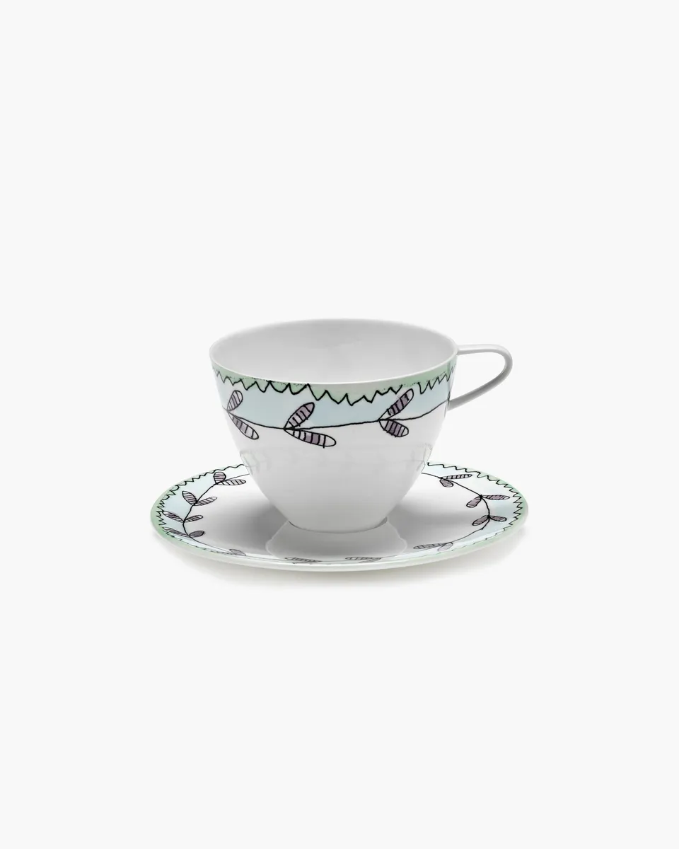 Serax Midnight Flowers Blossom milk porcelánový šálek s podšálkem růžový